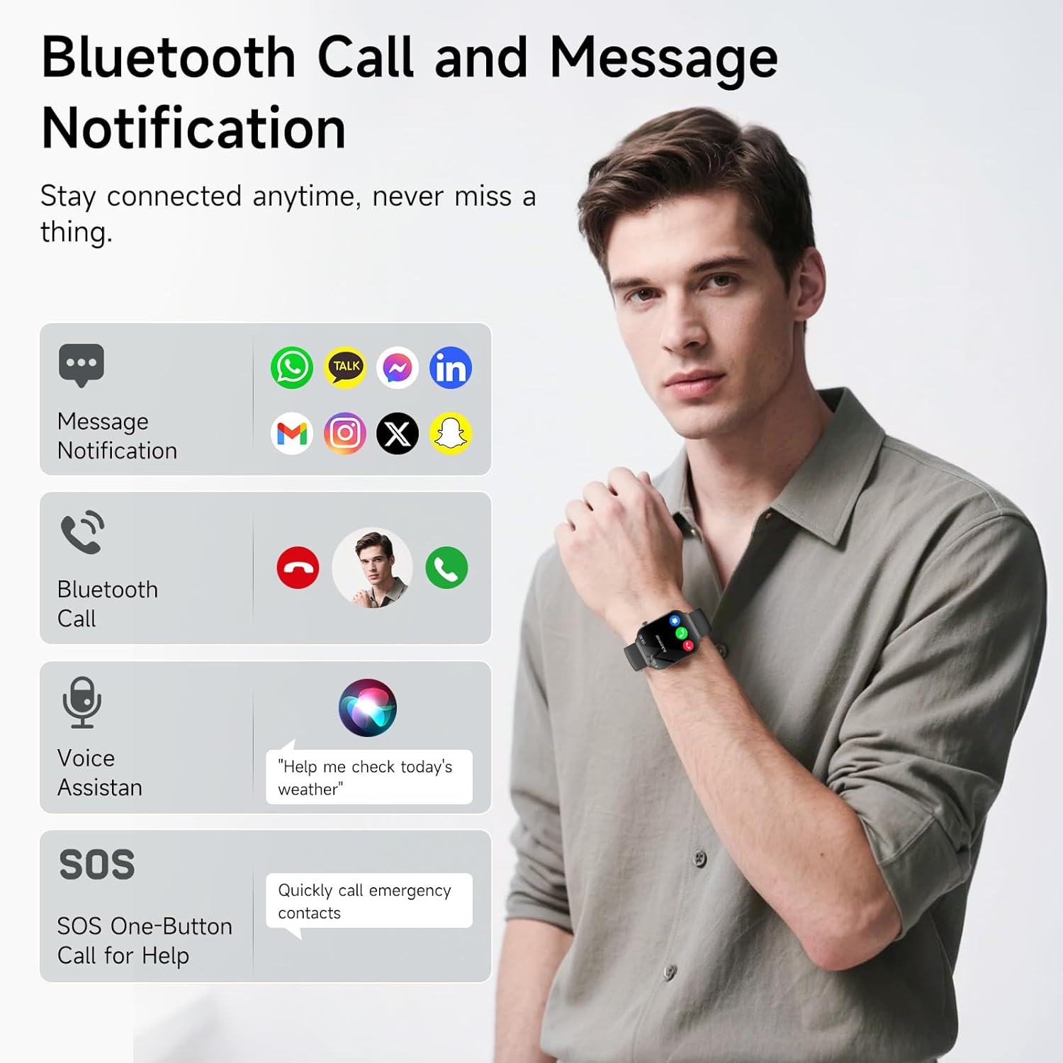 Thumbnail 4 de 2026 Smart Watch for Men with ECG+HRV, Blood Pressure, 2.2" 3D-Curved Display and Bluetooth Calling