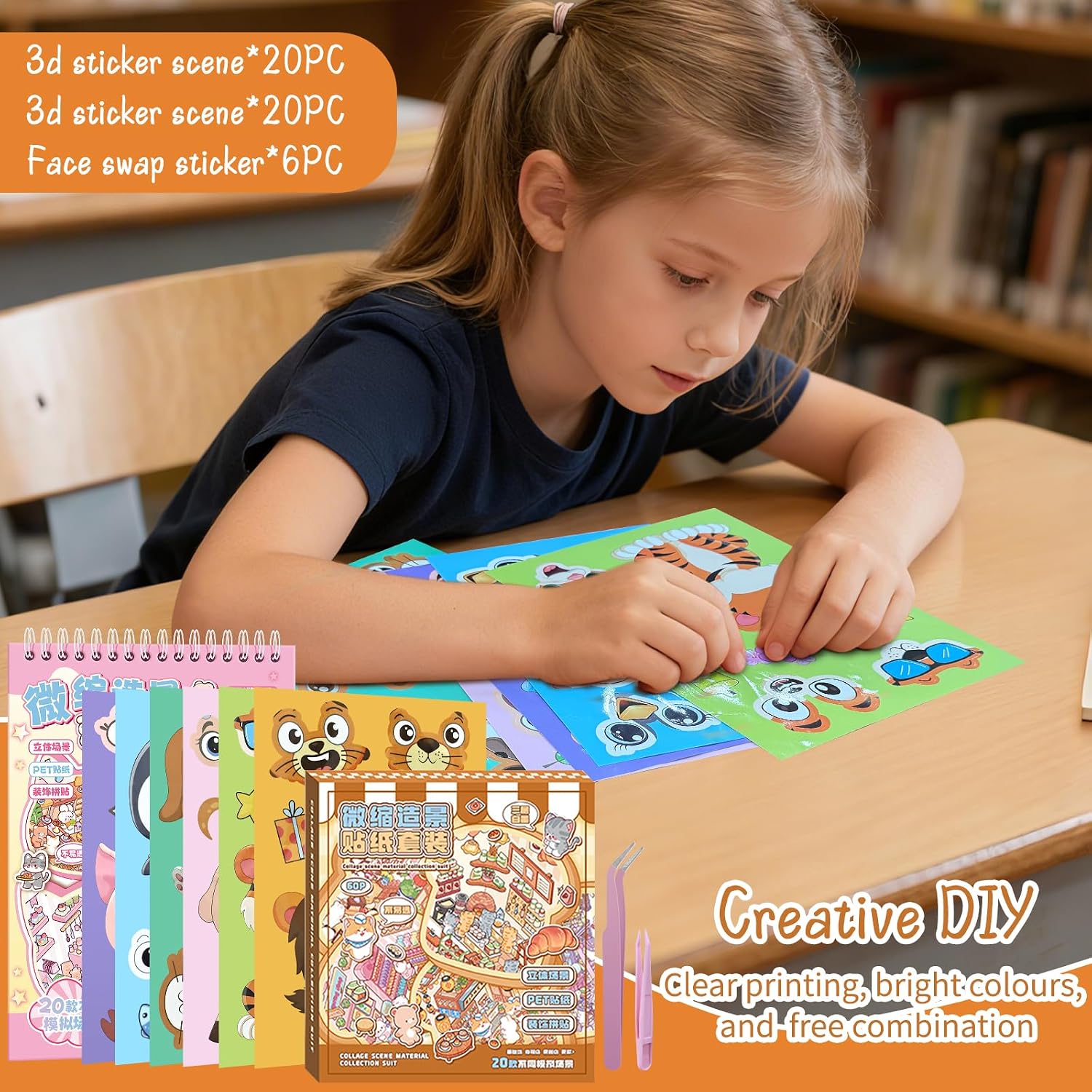 Thumbnail 6 de Rezolite 40 Sets DIY Miniature Scene Sticker Book with 6 Animal Stickers (3D, with Tweezers) – Age 3+