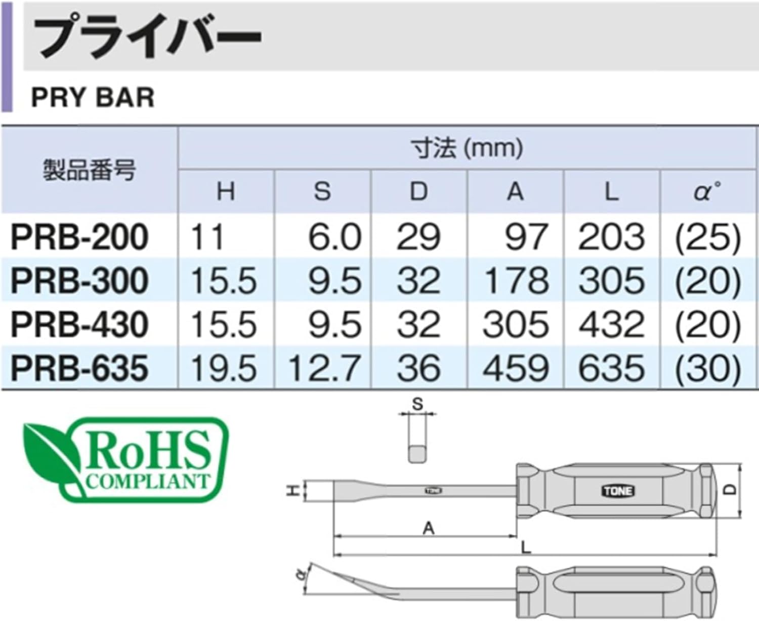 Detalle 2 de トネ(TONE) PRB-430 プライバー 合金鋼製・全長432mm・先端幅15.5mm