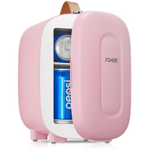 Detalle de FOHERE Mini Nevera 5L Rosa: portátil, silenciosa y versátil para dormitorio, coche y oficina