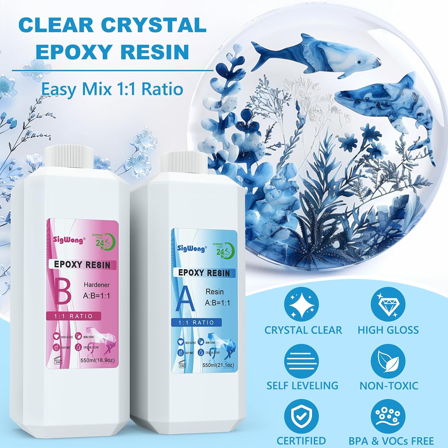 Thumbnail 2 de Epoxy Resin Crystal Clear Coating Kit 1135g 1:1
