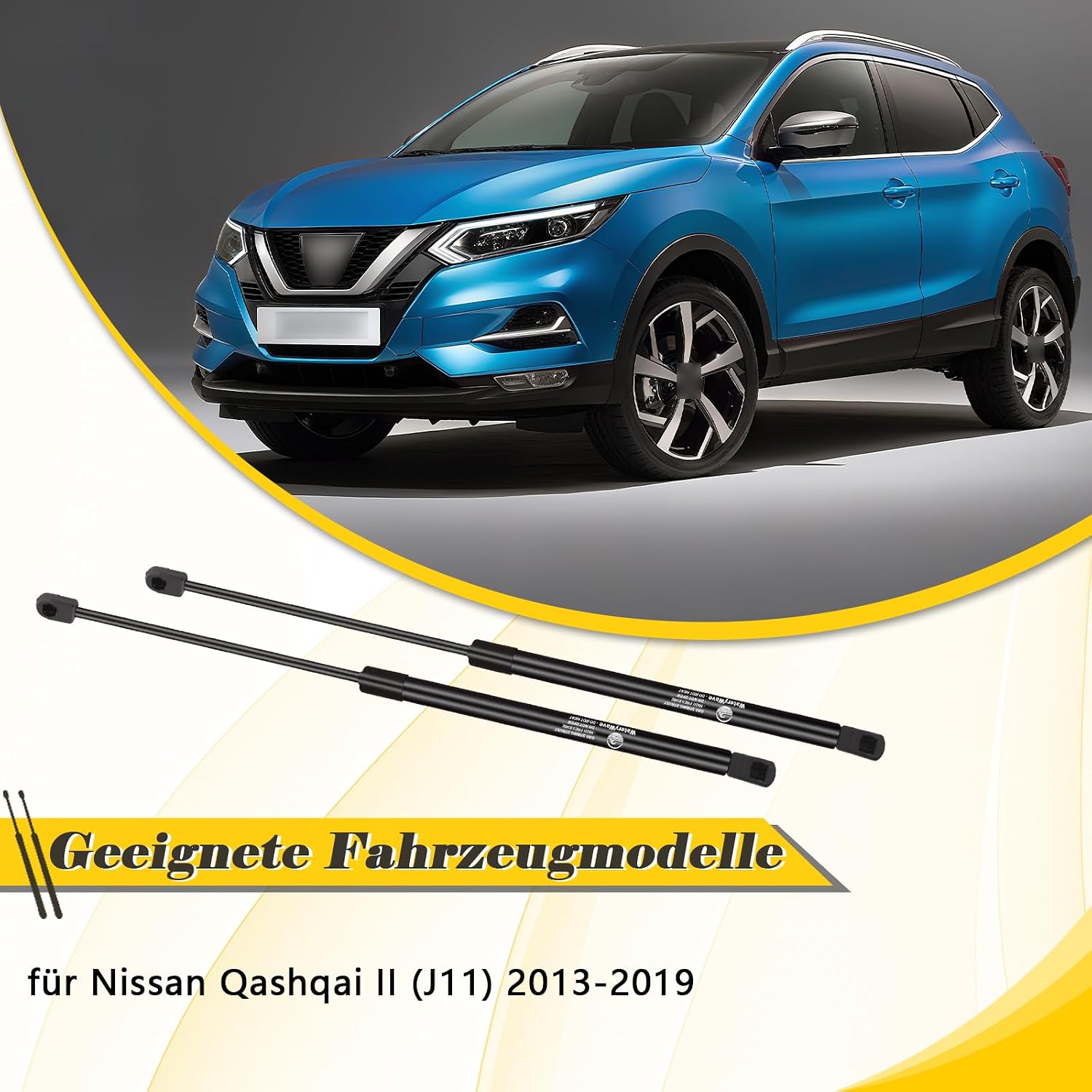 Detalle 2 de WateryWave 2X Boot Struts for Nissan Qashqai II (J11) Rear Tailgate (2013–2019) – OEM Interchange with 904504EA0A/904504EA1A