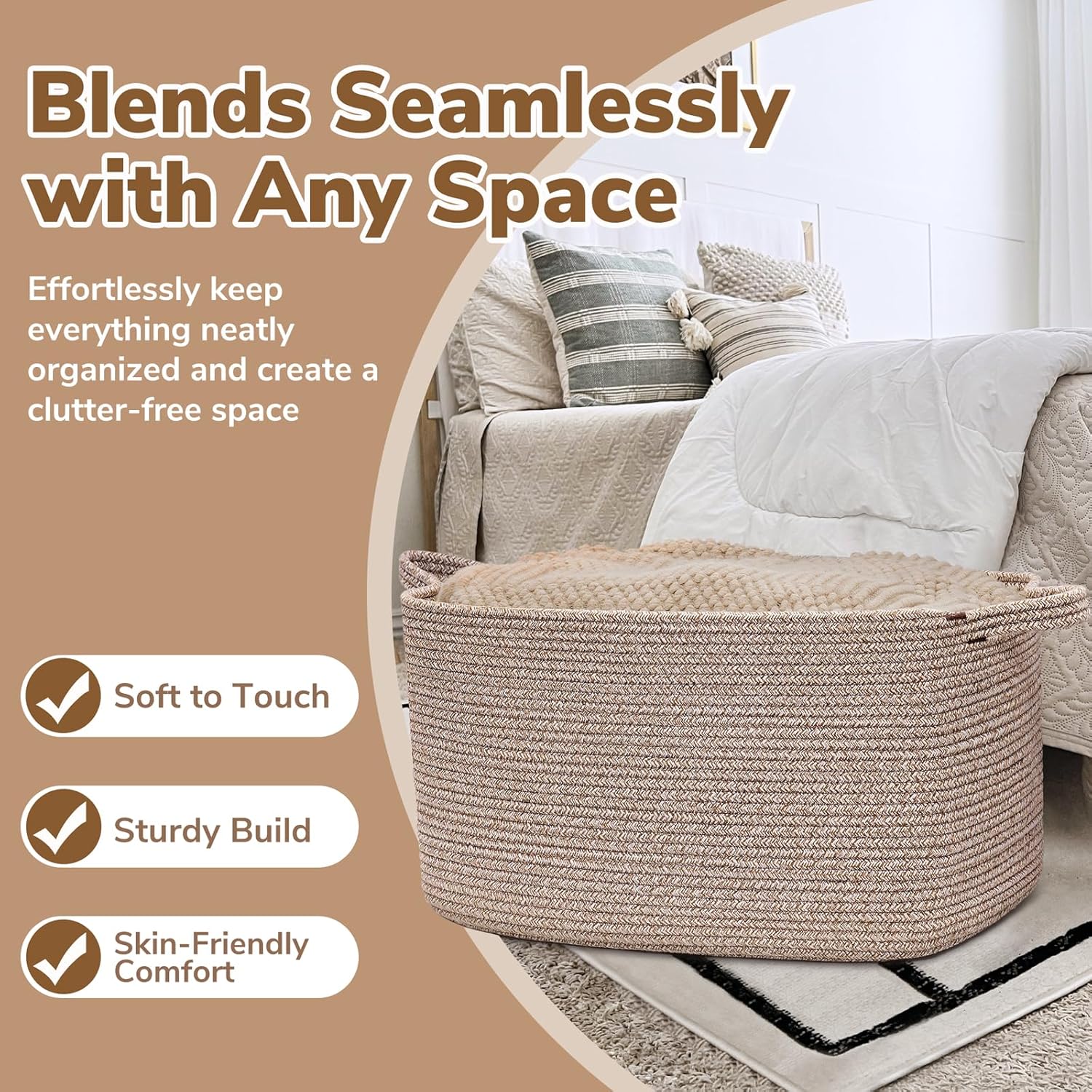 Detalle de Goodpick rope21-Lsquare brownGoodpick Woven Laundry Basket, 75 L Cotton, Brown