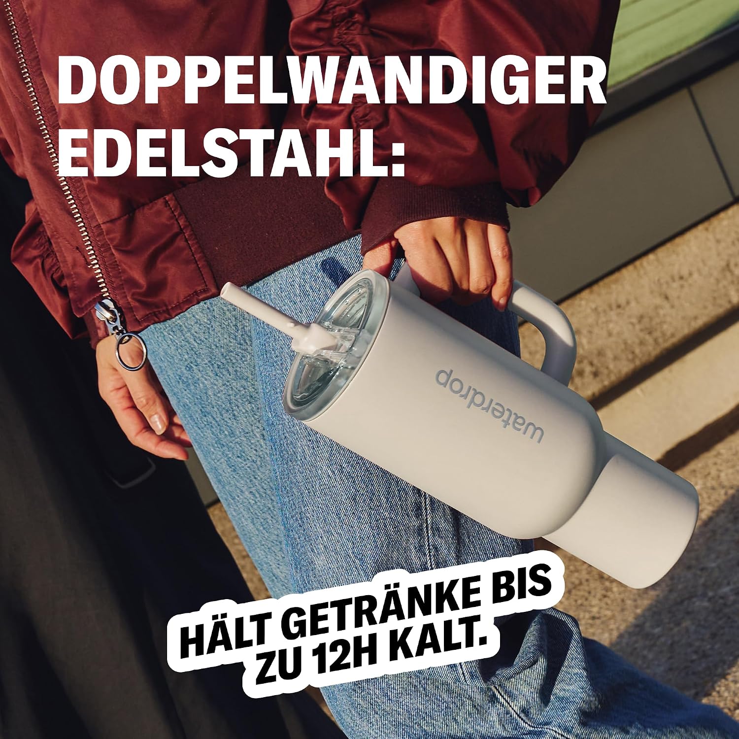 Thumbnail 3 de waterdrop® Thermobecher mit Strohhalm 1,1 L – Auslaufsichere Edelstahlflasche mit Deckel