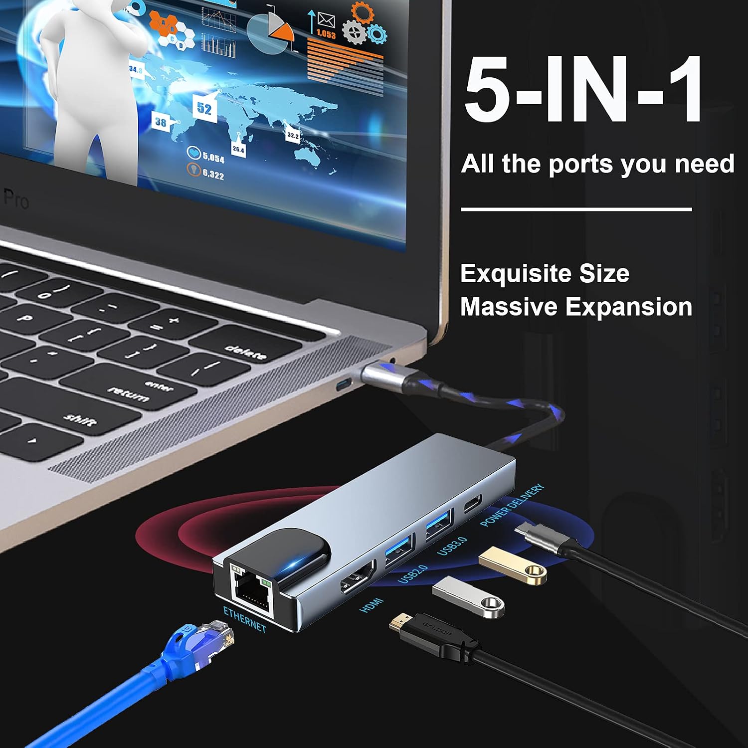 Thumbnail 1 de USB-C Hub Multiport Adapter (5-in-1) with 4K HDMI, RJ45 Ethernet, USB 3.0 and 100W PD