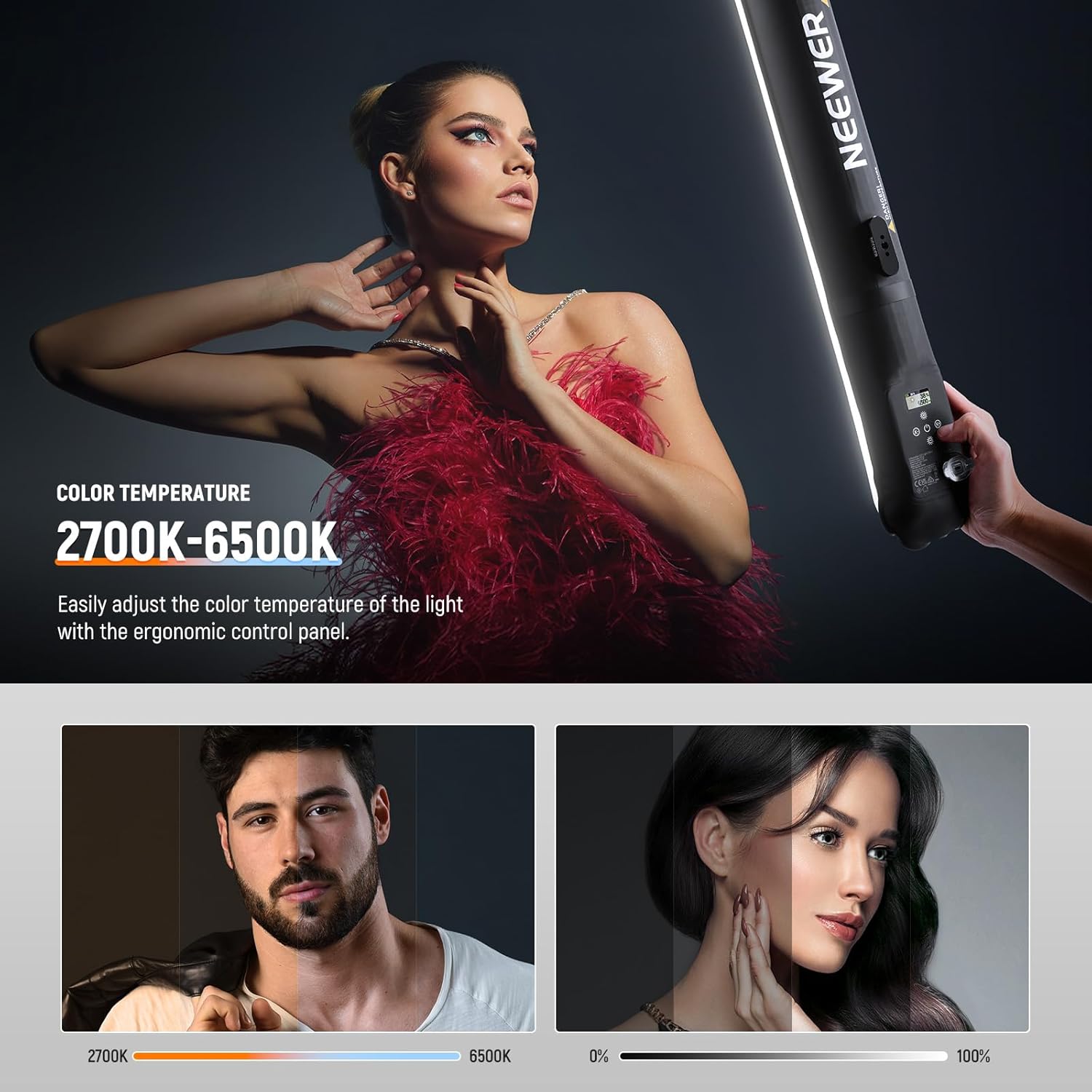 Thumbnail 3 de NEEWER 21W Handheld LED Tube Light (GC21B) – 90cm inflatable bi-colour tube with 2500mAh battery