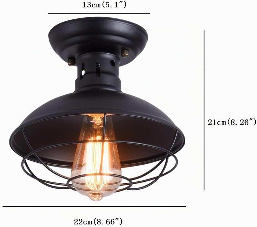 Detalle de Qcyuui rustik taklampa med E27-sockel och svart metallbur