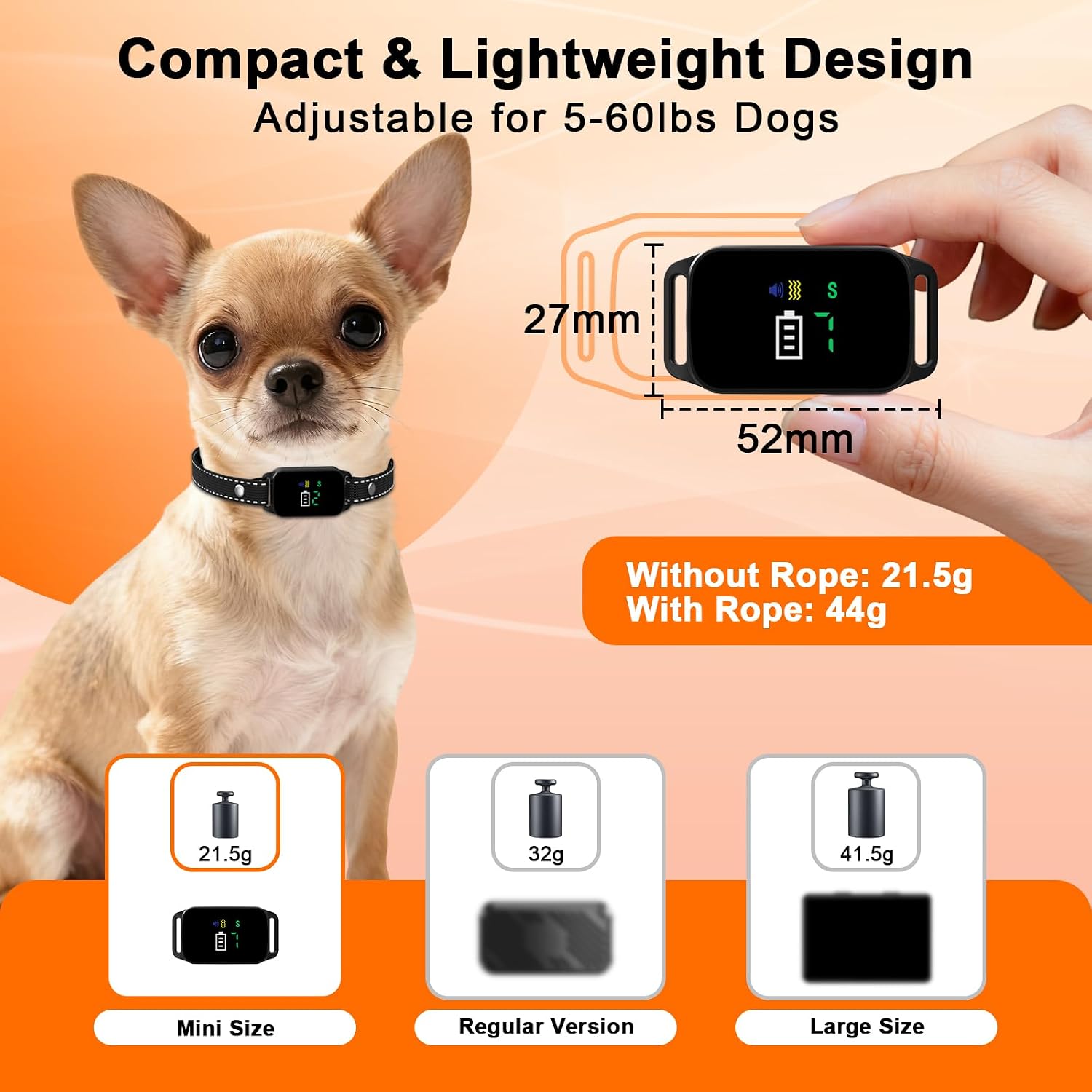 Detalle 2 de Bark Collar for Small to Medium Dogs (2–27 kg): Gentle, Waterproof Training Collar with 3 Modes and 7 Sensitivity Levels