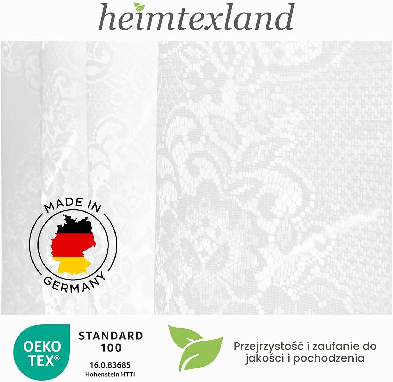 Detalle de Heimtexland firana żakardowa 175 × 450 cm, biała, z kwiatowym wzorem i taśmą