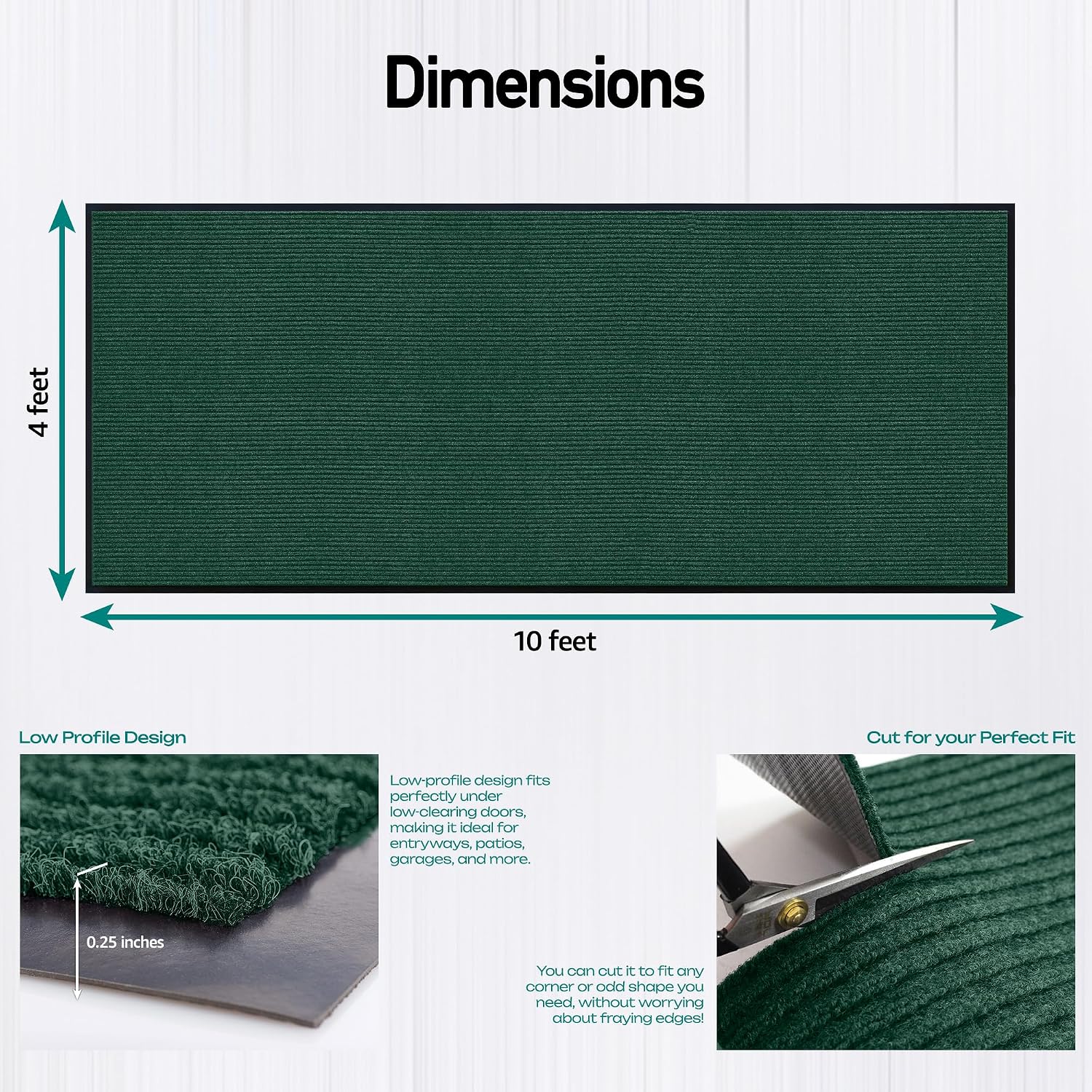 Detalle 2 de LuxUrux Striped Green 4 x 10 Feet Door Mat, Waterproof, Low-Profile Runner
