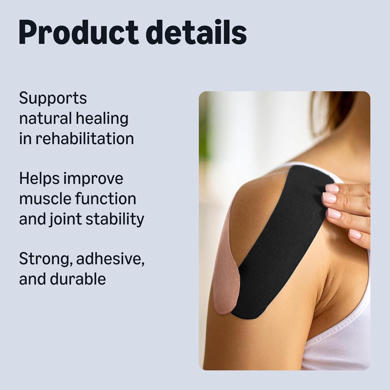 Detalle de Healthcare by amazon Kinetic Muscle Sports Tape 5 m x 5 cm – 2 Tapes (1 Black, 1 Beige)