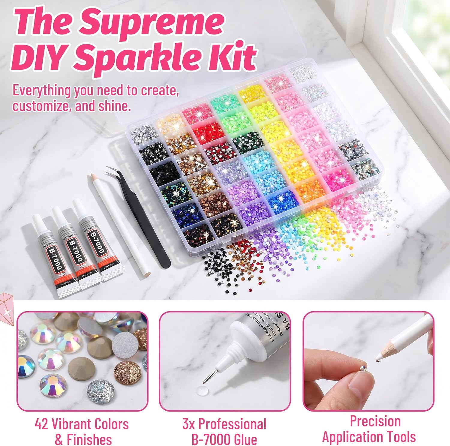 Detalle de WUIOWPPIC 42 Colours Nail Art Rhinestones Bedazzling Kit – 36,800 Pieces