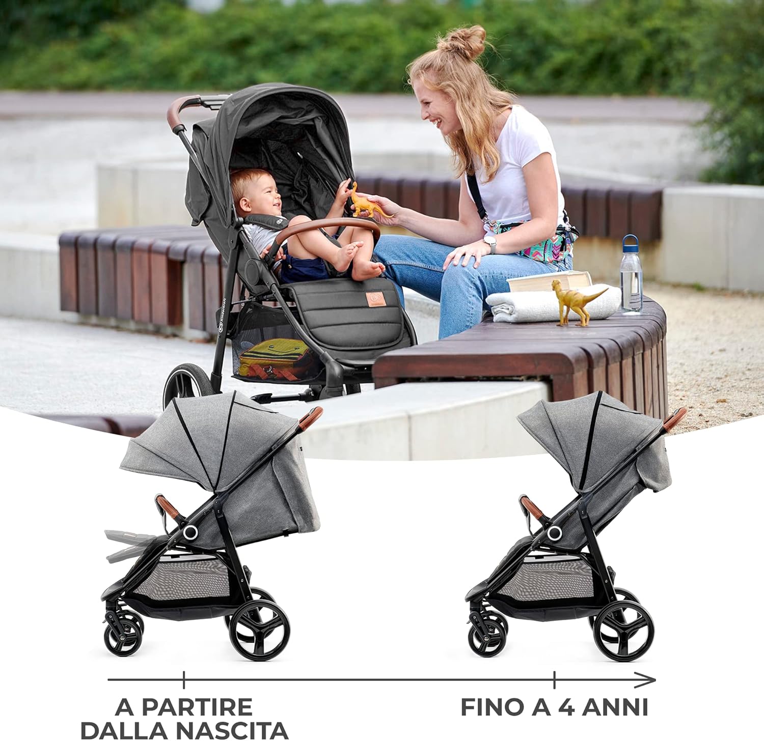 Detalle de Kinderkraft Grande Plus: passeggino leggero dalla nascita a 22 kg, pieghevole con una mano