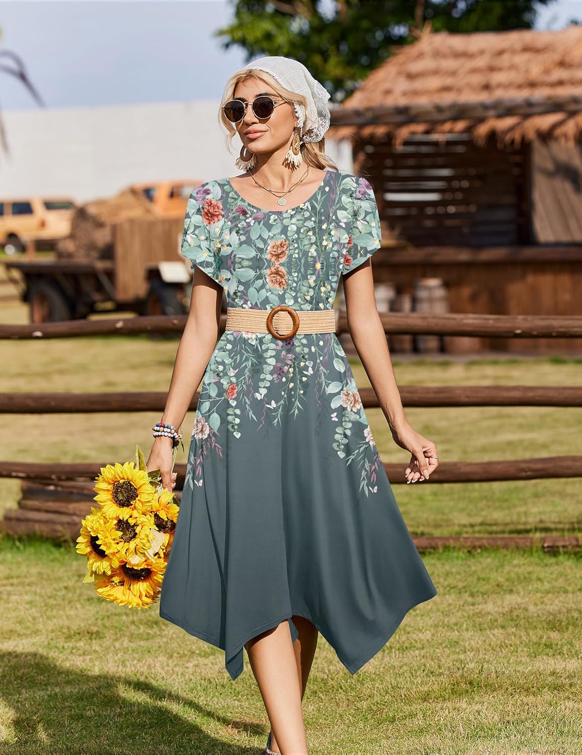 Thumbnail 1 de Zeagoo Women's Casual Midi Sundress with Pockets: Flowy Summer Beach Dress