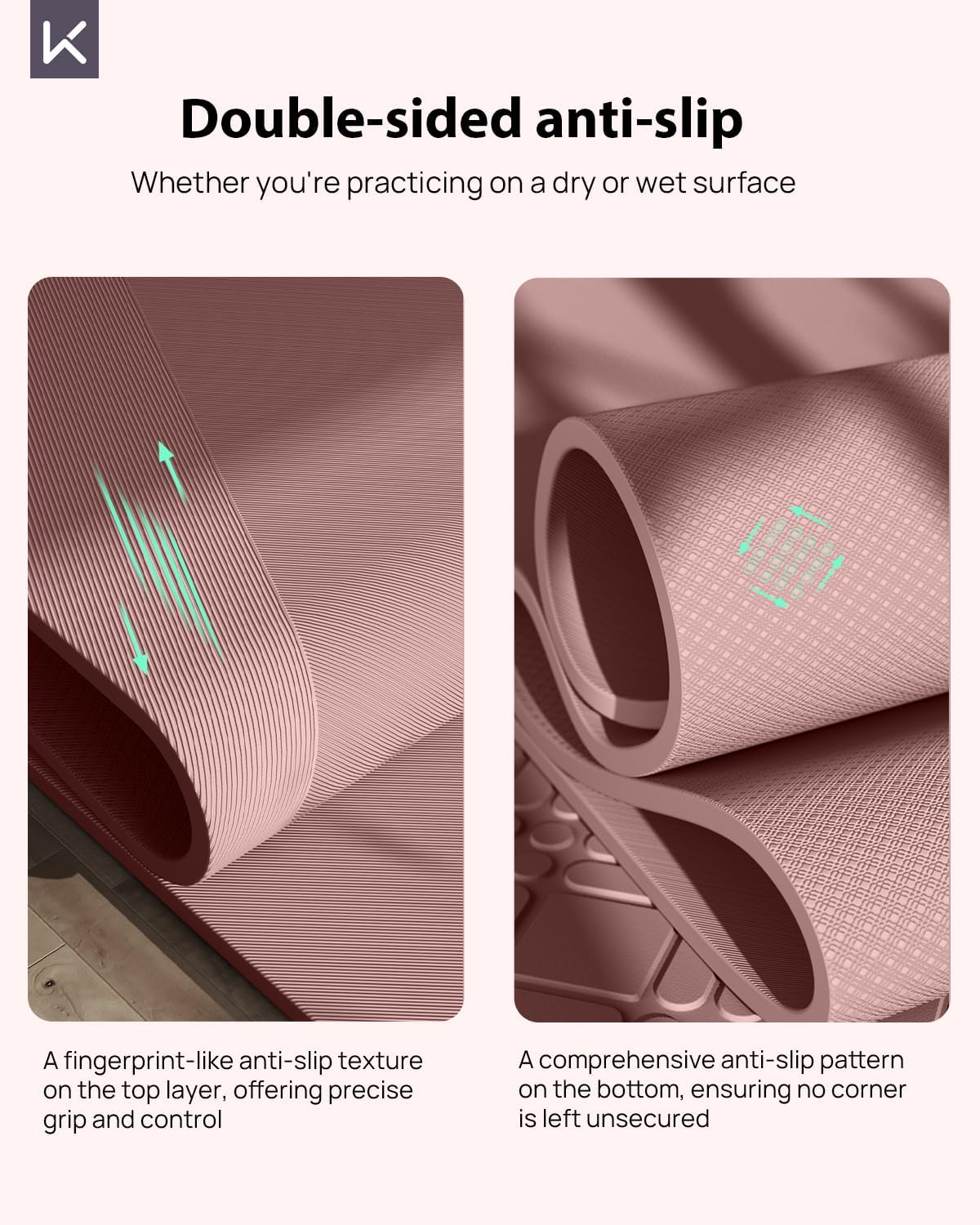 Detalle de KEEP Extra Wide Yoga Mat, 7mm TPE Exercise Mat, 72" x 32", Smoky Pink