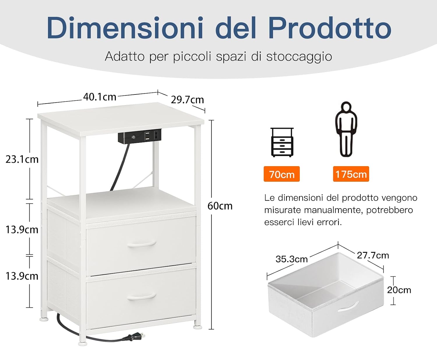 Detalle de Coleshome Comodino 40×30×60 cm con LED