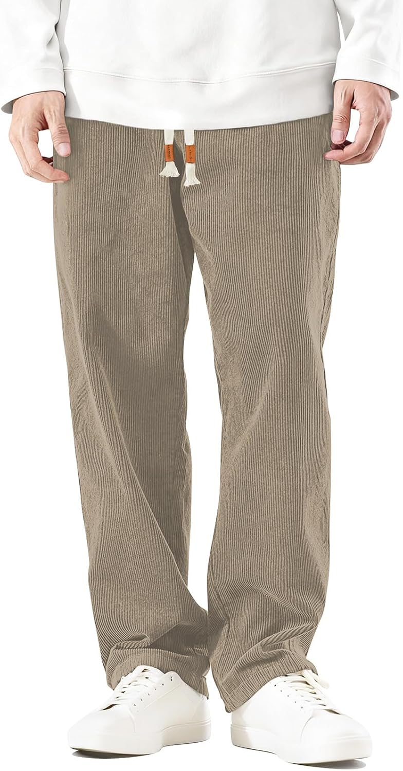 Detalle 2 de HMIYA Cord Hose Herren Chinohose – Weites Bein, bequeme Baumwollmischung, elastischer Bund