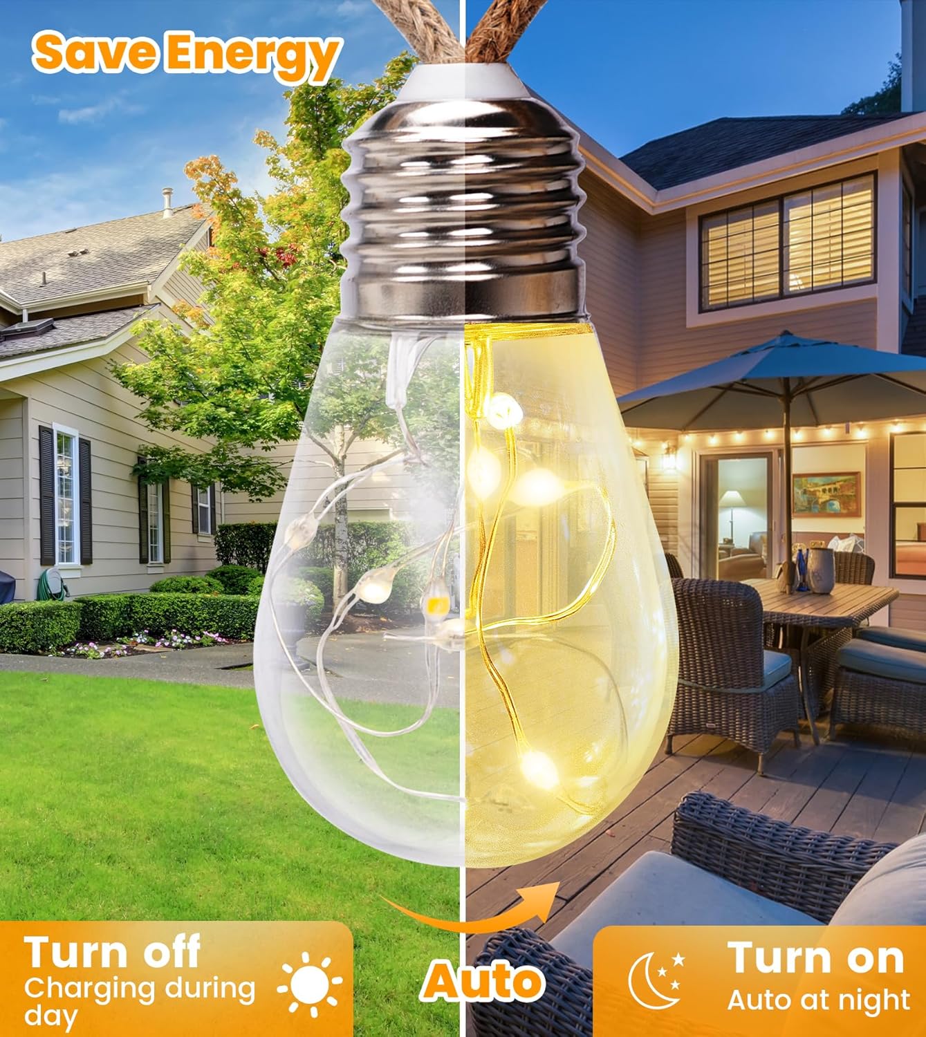 Thumbnail 4 de LITOHOM Solar Festoon String Lights Outdoor (9.6m/31.5ft) with 20 S14 Shatterproof Bulbs, IP65