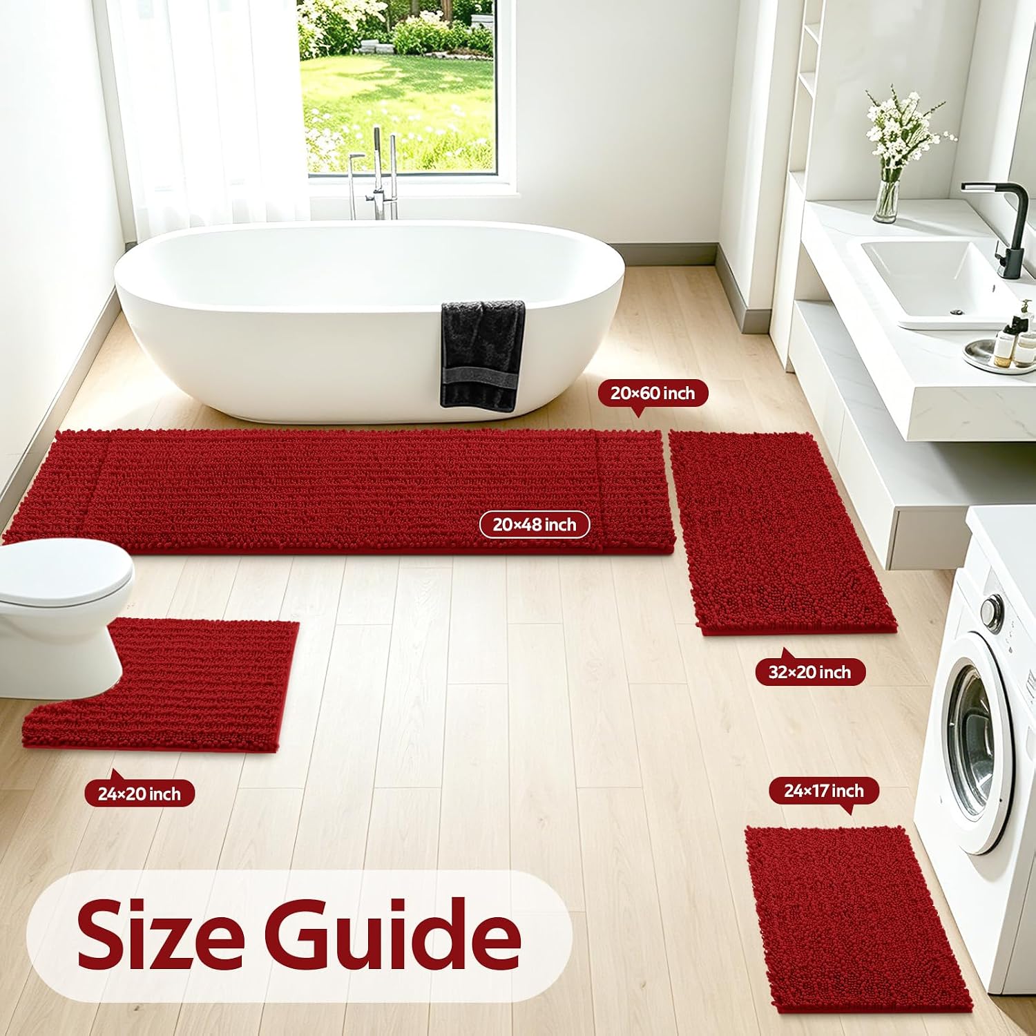 Thumbnail 1 de ACCUMTEK Upgrade Extra Large Red Bath Rug Set 3-piece