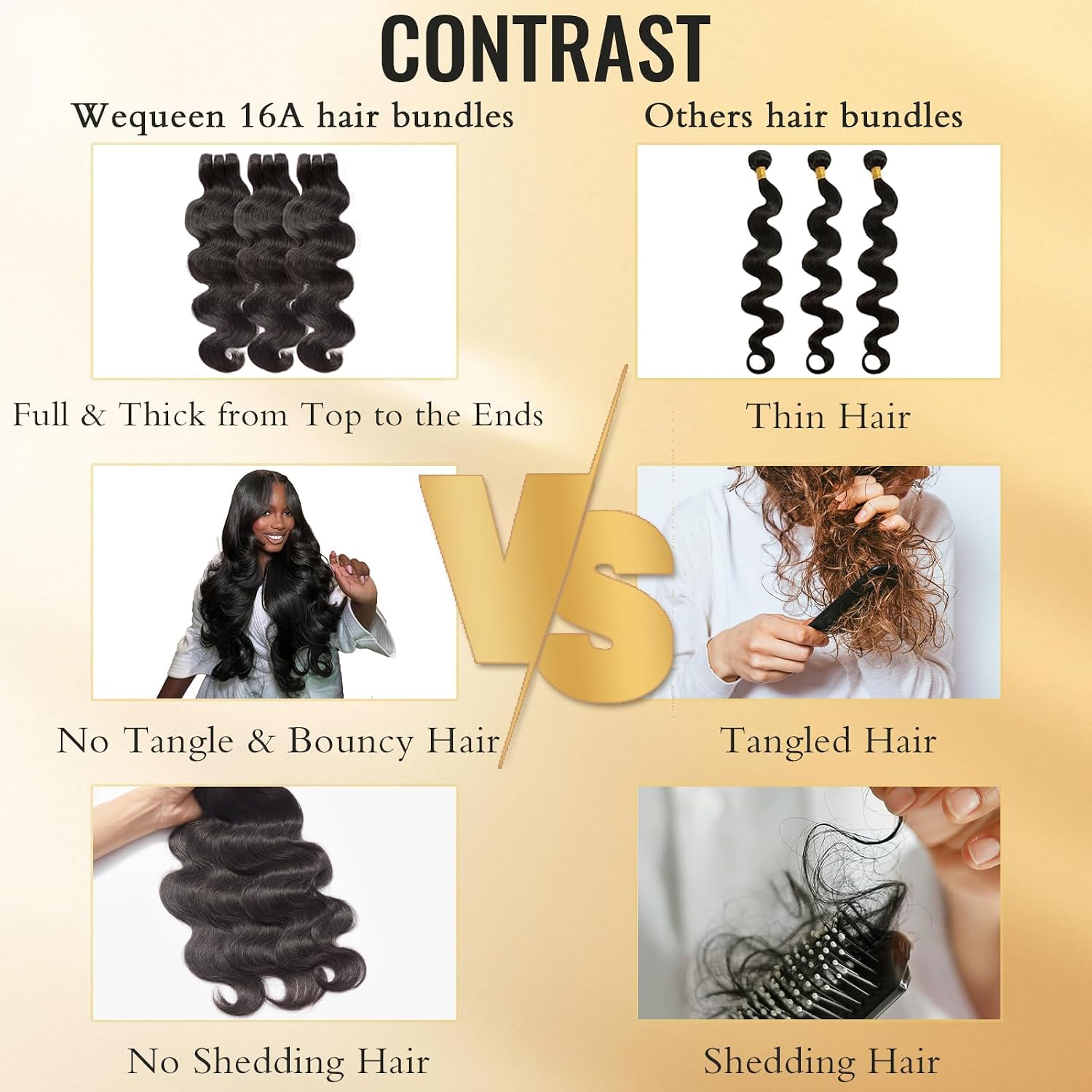 Thumbnail 4 de WEQUEEN 16A Brazilian Virgin Body Wave Human Hair Bundles (18, 20, 22 inch) in #1B