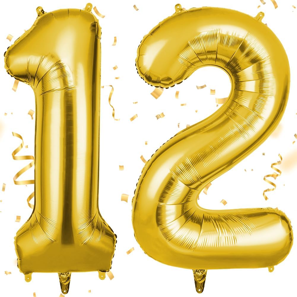 Detalle de OFFCUP 40 Inch Number 12 Balloon – Large Gold Foil Balloons (2 Pack) for Parties