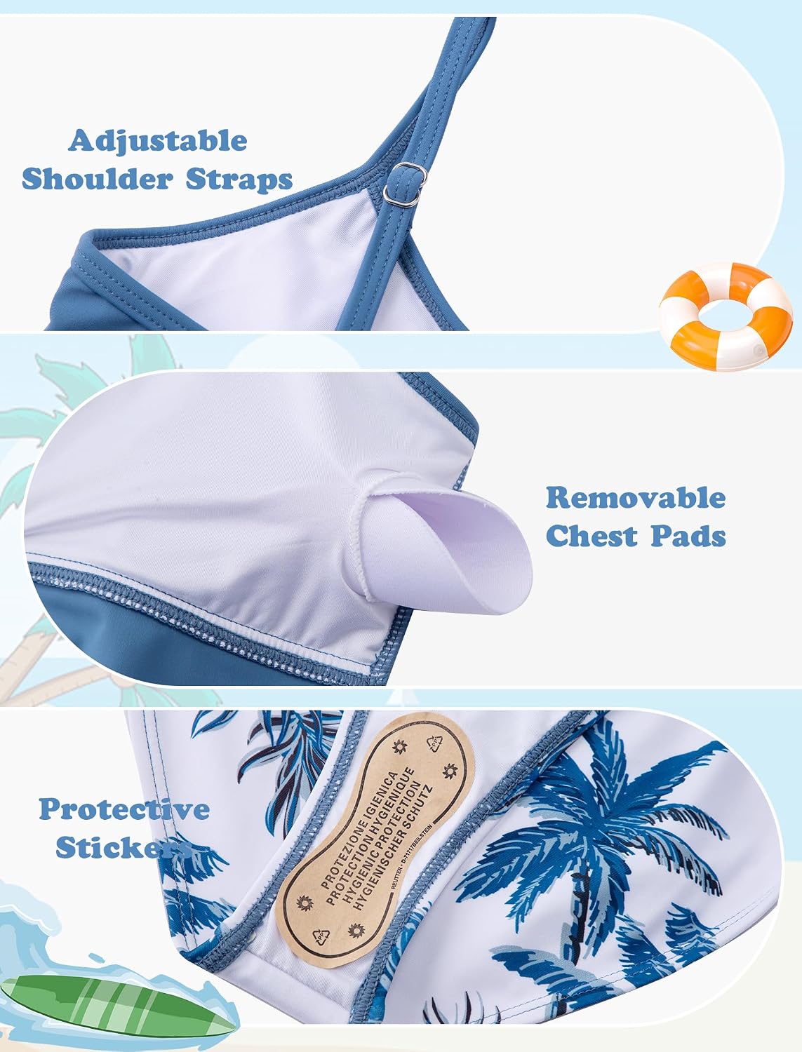 Detalle de Seanrui 3-Piece Girls Tankini Swimwear with Pockets (8Y–16Y) – Fun Print Swimsuit Set
