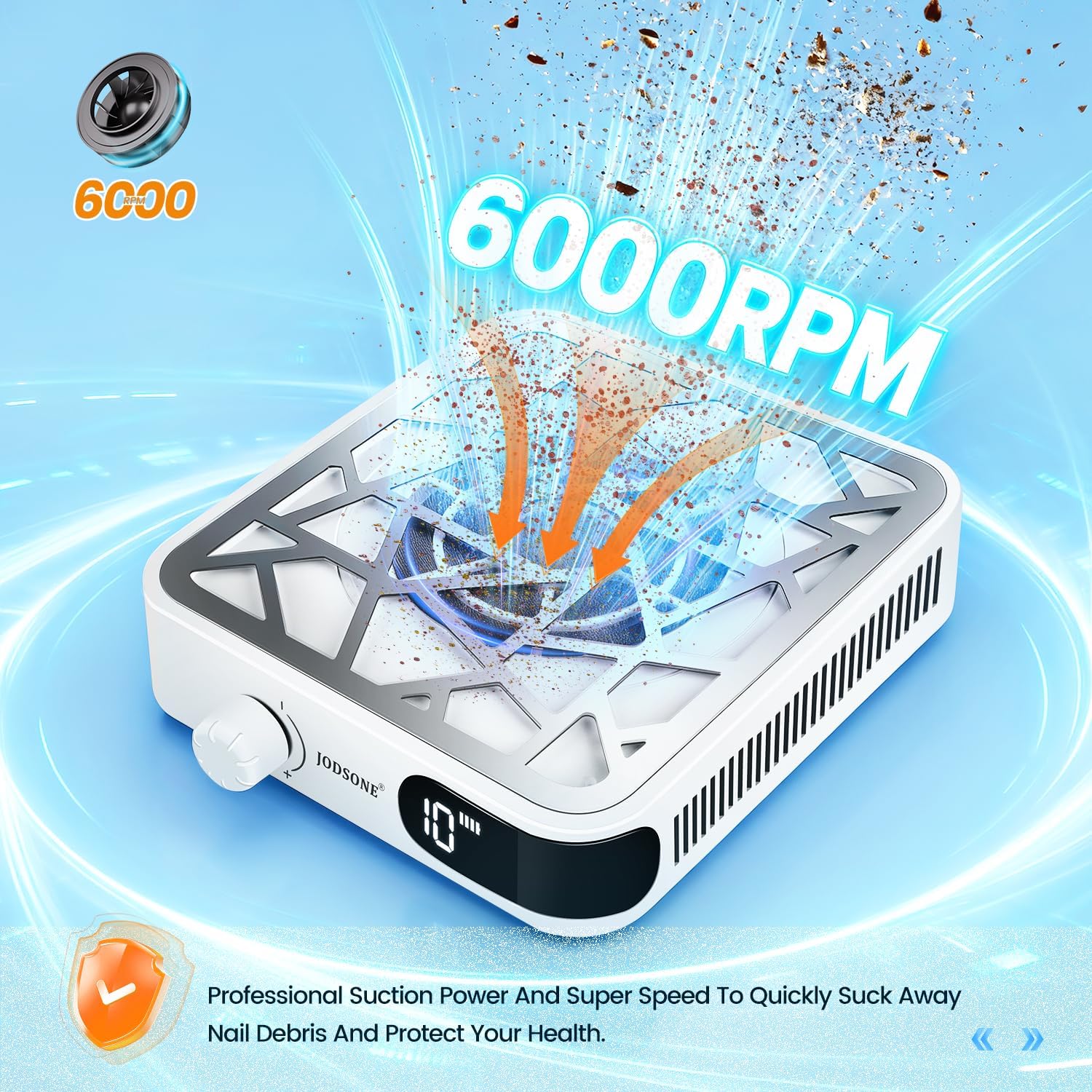 Thumbnail 2 de JODSONE Aspirapolvere mini per polvere da unghie ricaricabile (6000 RPM), 10 velocità e 30 filtri