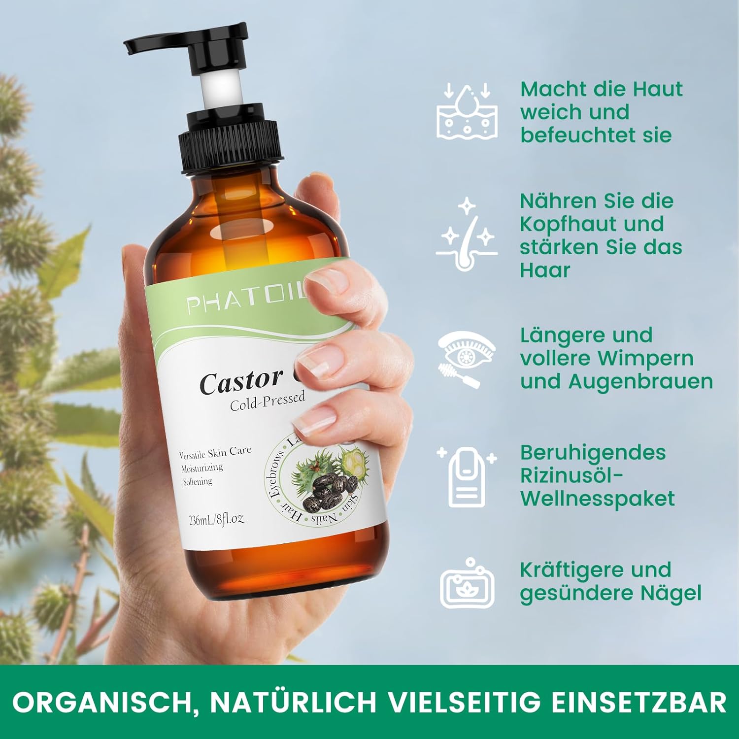 Thumbnail 3 de PHATOIL Rizinusöl Bio Kaltgepresst 236 ml 💧⛔