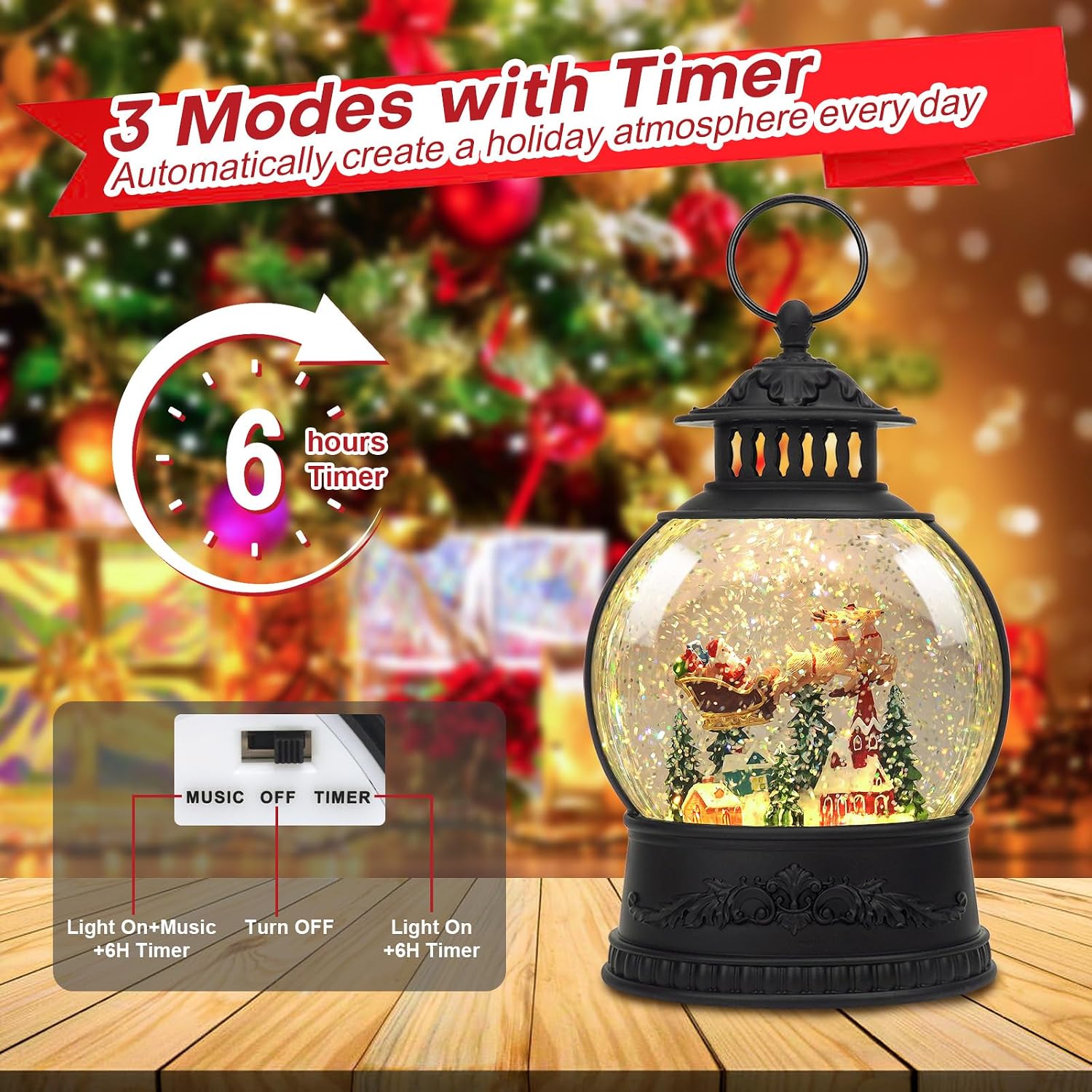 Thumbnail 2 de Christmas Snow Globe Water Lantern with Timer and Music