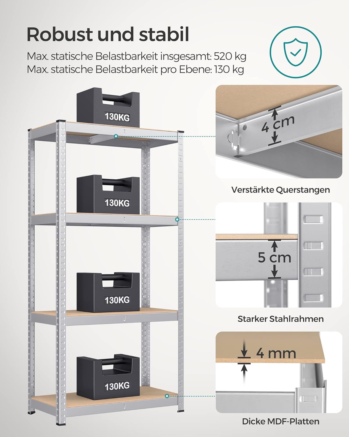 Detalle 2 de SONGMICS Schwerlastregal 2er-Set 520 kg