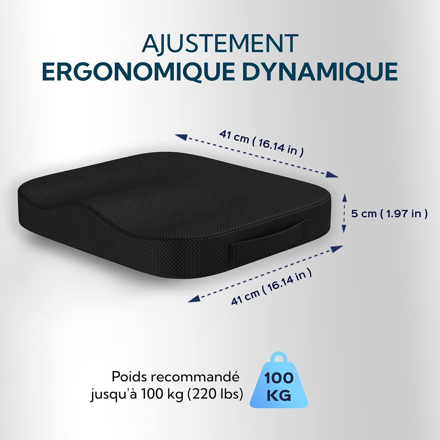 Detalle de Bonmedico Coussin Chaise Bureau et Voiture – Coussin Ergonomique et Orthopédique en Mousse à Mémoire de Forme, Dureté Moyenne, Noir 41x41x5 cm