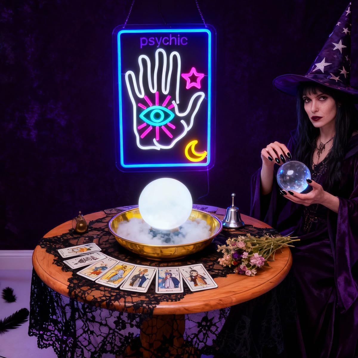 Thumbnail 5 de Psychic Tarot Card Neon Sign – Moon & Star LED Wall Art by Nordstylee