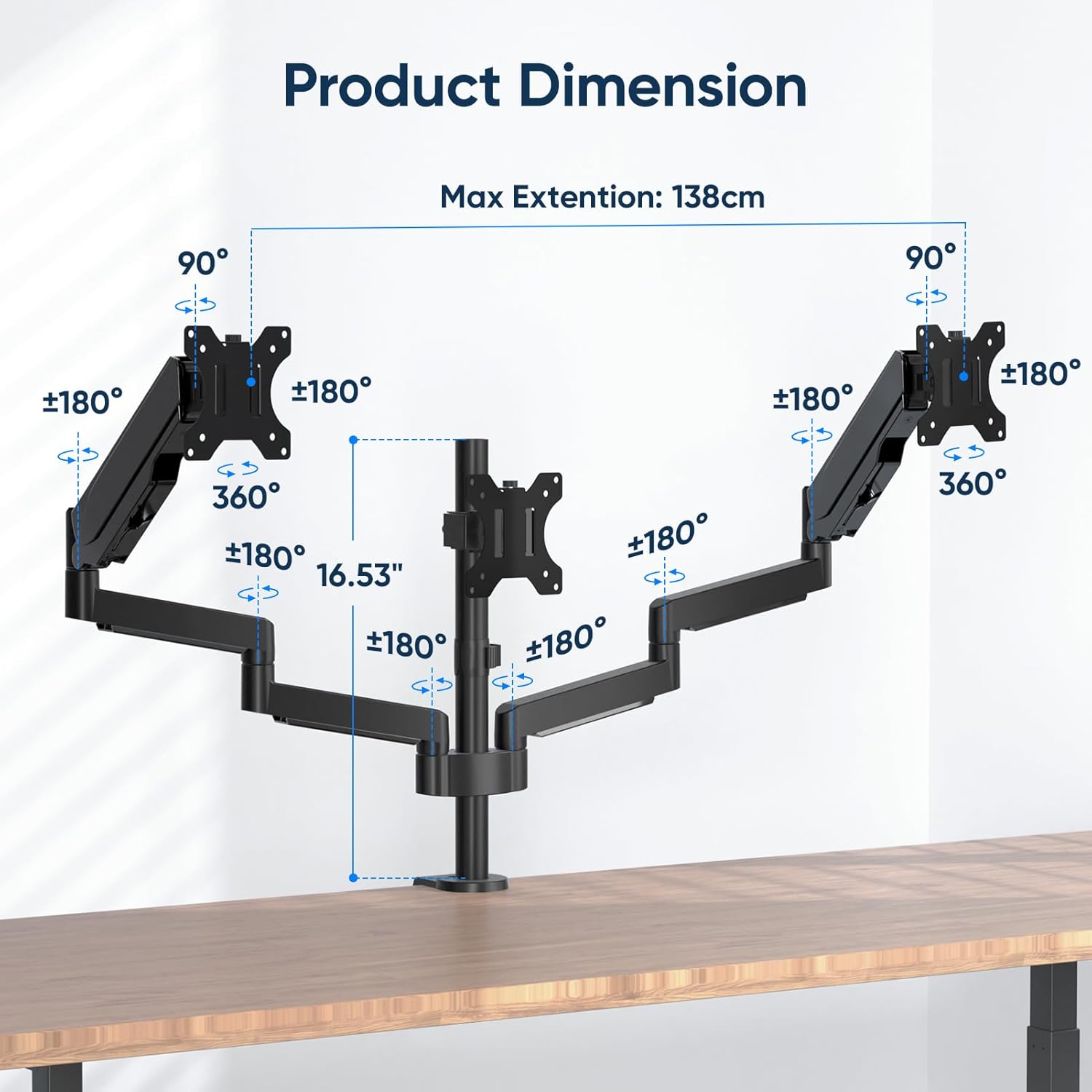 Detalle 1 de Supporto triplo per monitor EP Gear a molla