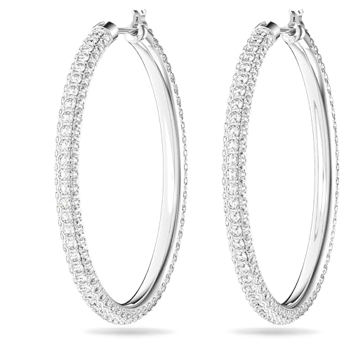 Detalle de Swarovski Stone Hoop Earrings, White, Rhodium Plated