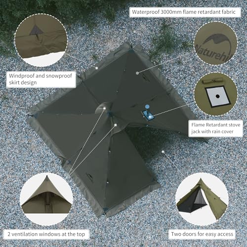 Detalle de Naturehike Tienda de campaña piramidal para 2–6 personas con estufa, resistente al viento y al agua
