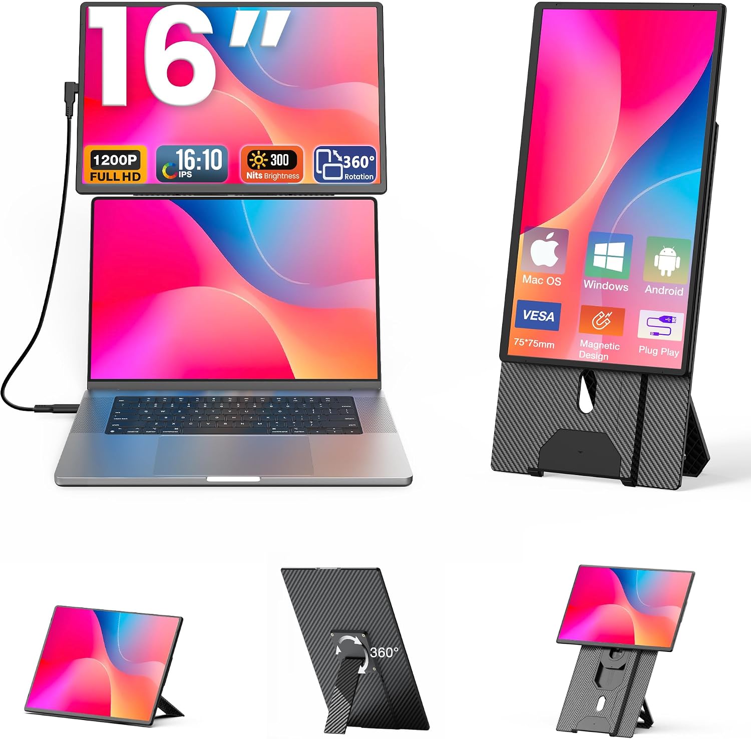 Detalle de Bunosdias Kwumsy 16 Zoll Laptop Monitor Erweiterung
