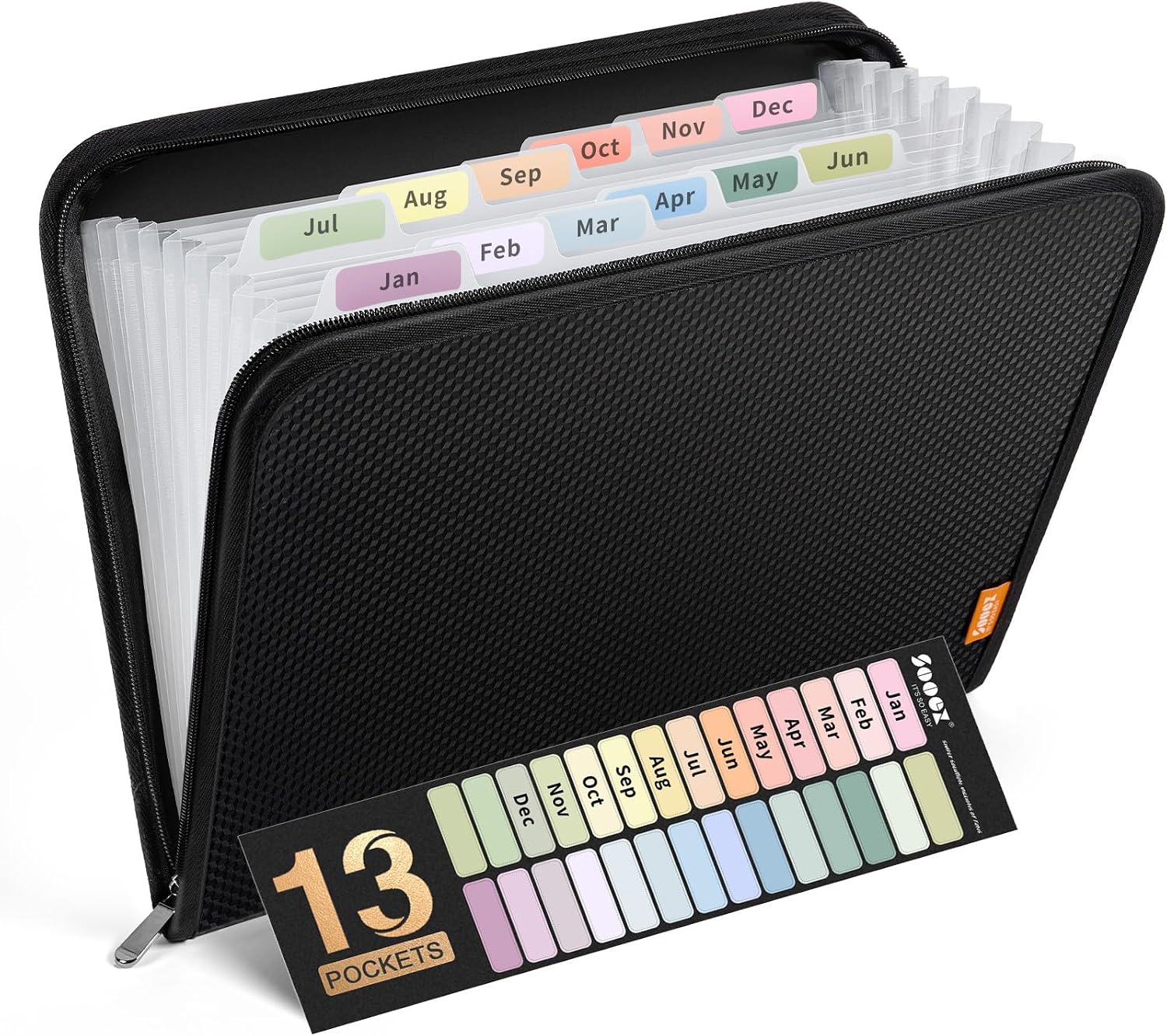 Sooez 13-Pocket Accordion File Organizer, Zipper Closure, A4/Letter Size