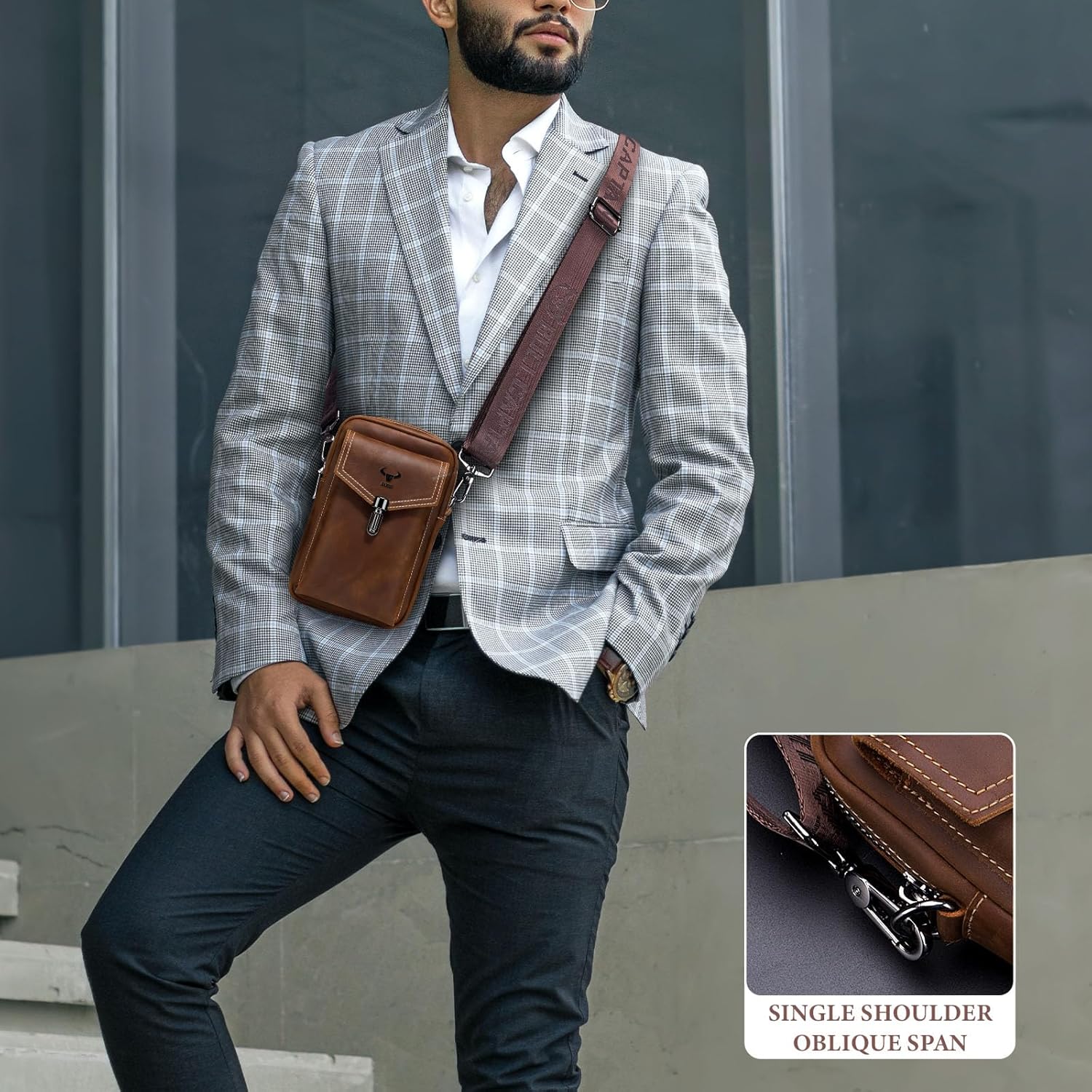 Thumbnail 6 de BAIGIO Sac banane randonnée en cuir pour homme – sacoche ceinture avec passant et poche téléphone