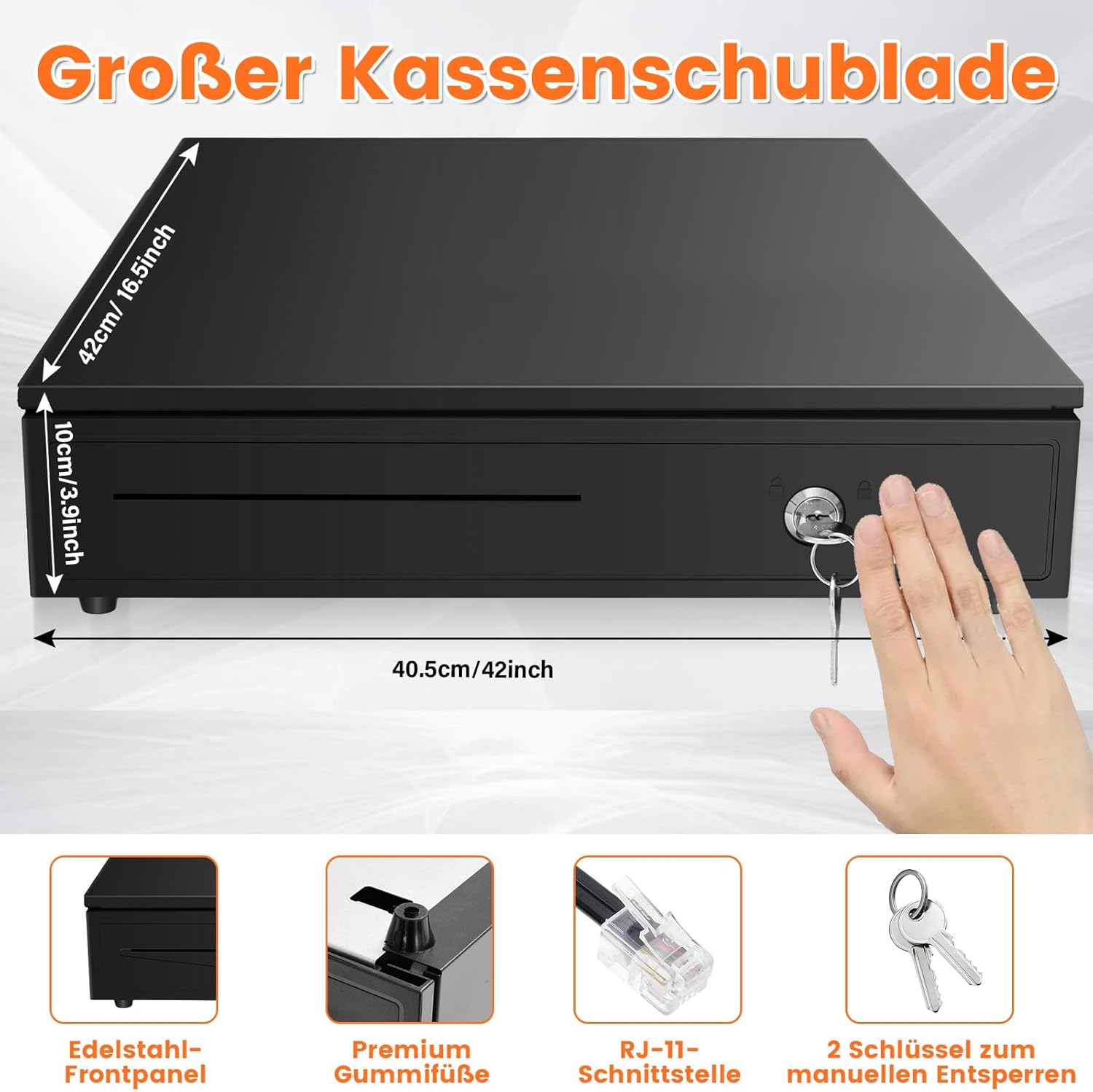 Thumbnail 1 de Tiskgg große elektrische Kassenschublade mit RJ-11, 5 Banknotenfächer und 8 Münzfächer (12V)