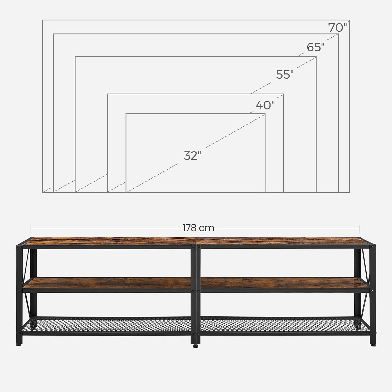 Detalle 2 de VASAGLE DAXTON LTV096B01 – szafka RTV 178 cm, stalowa rama i półki