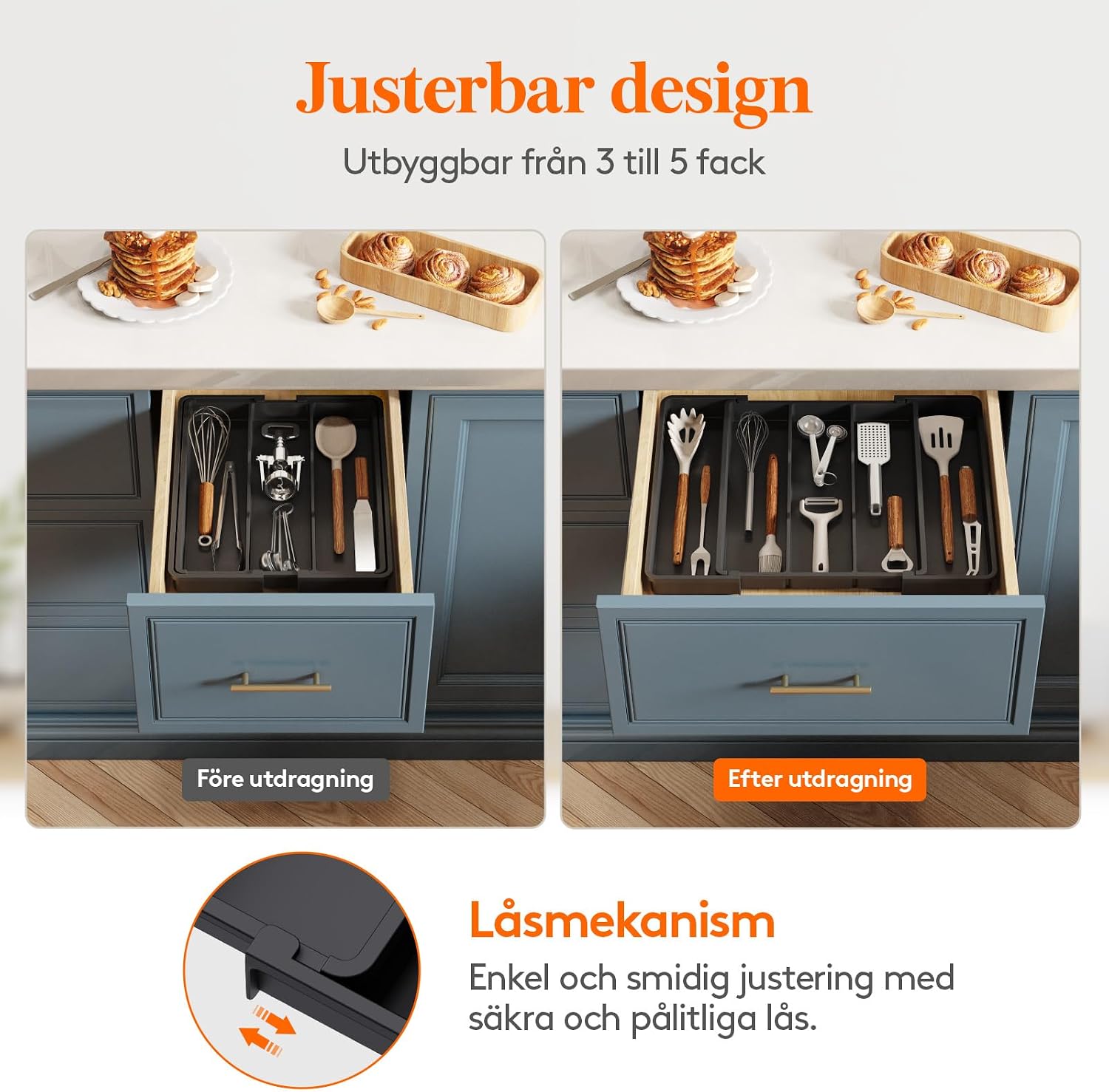 Detalle 1 de Lifewit 23077 bestickinsats, utdragbar med fem fack