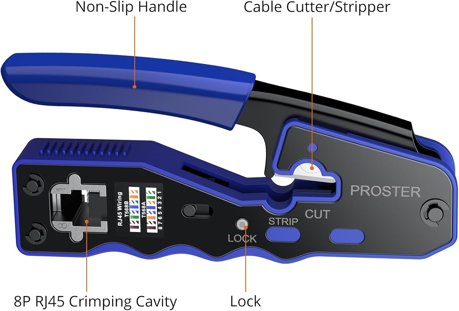 Detalle de Proster RJ45 Pass-Through Crimping Tool Kit with 50 Cat6 Plugs