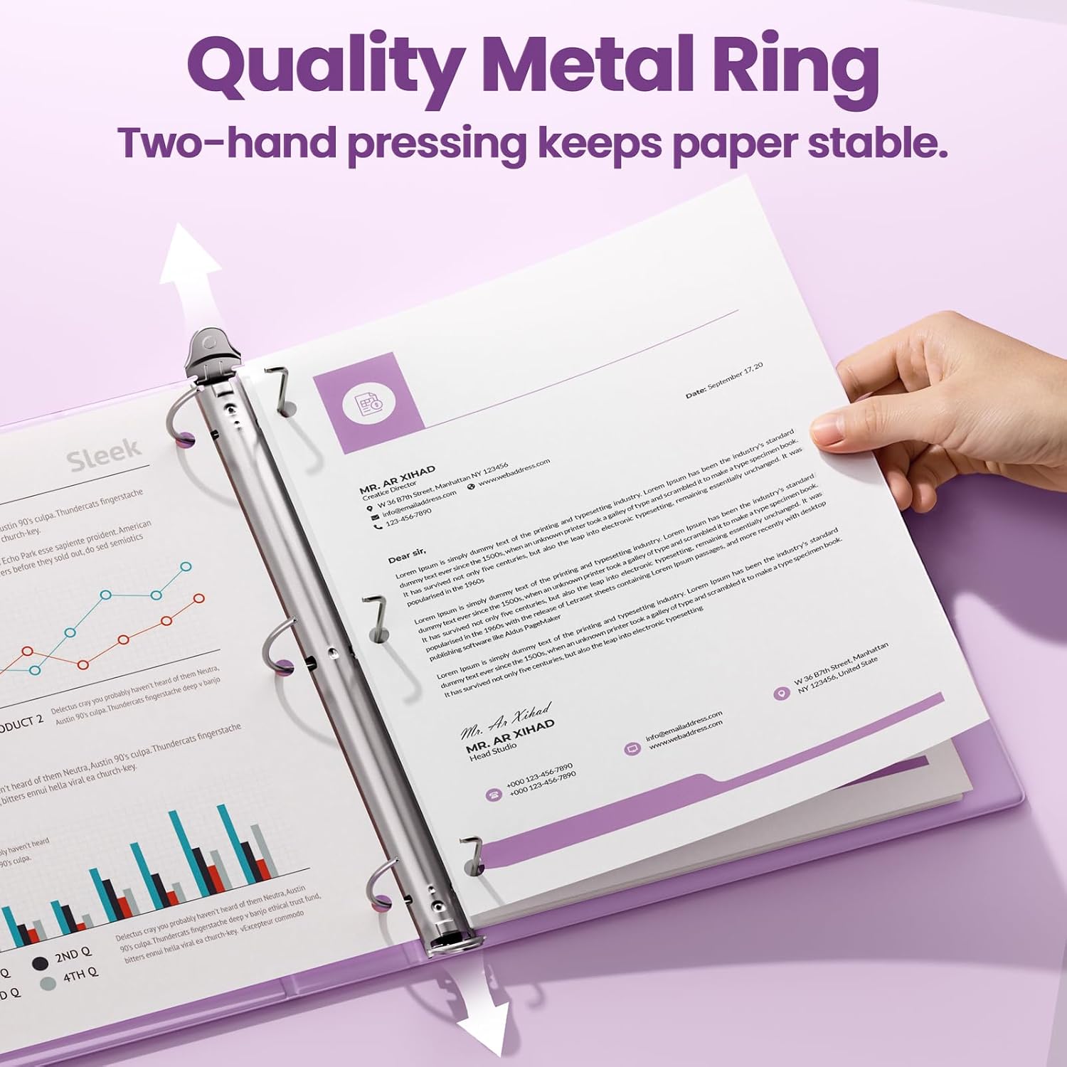 Detalle de SUNEE 1-Inch D-Ring Binder 2-Pack, Purple PVC-Free Clear View