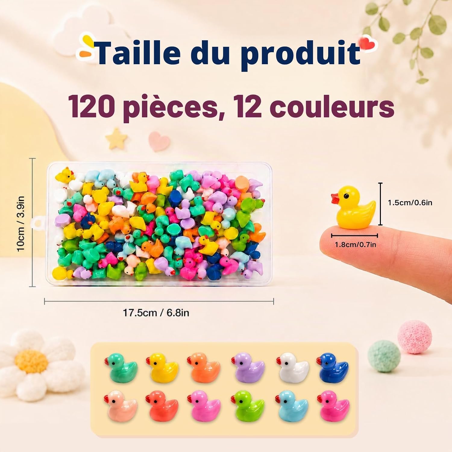 Detalle de OstayOne ST-SZY1-LE miniatuureendjes van hars, 120 stuks in 12 kleuren