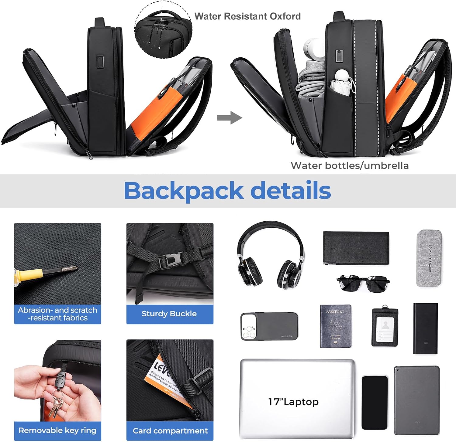 Detalle de Fenree.geer Laptop Backpack with USB Port – 26L-38L Expandable Travel Backpack for 17-inch Laptops