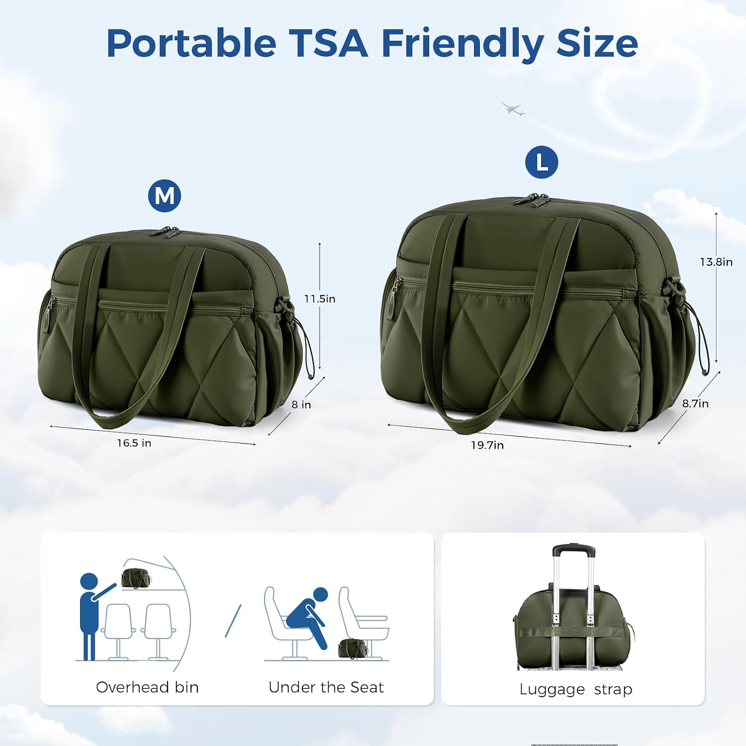 Detalle de Lekespring Weekend Overnight Bag for Women 25L – Waterproof travel holdall with shoe compartment (Dark Green)