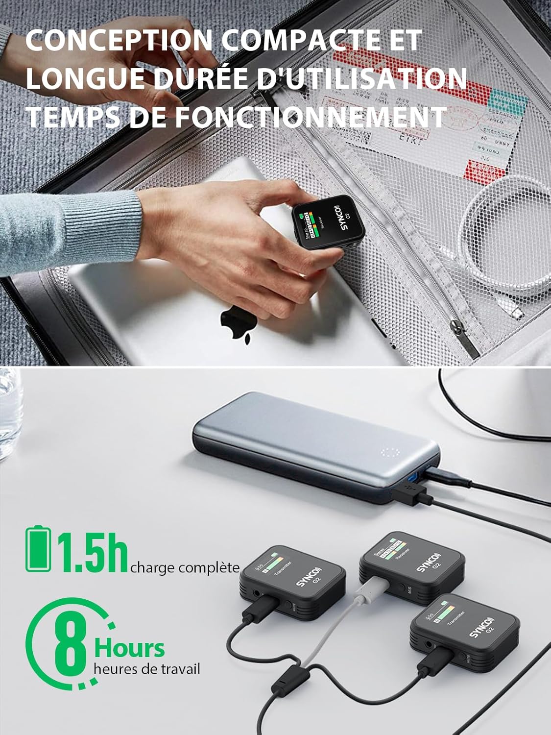 Thumbnail 3 de SYNCO G2(A2) micro cravate sans fil 2,4 GHz double canal (mono/stéréo/safety) pour DSLR, smartphone et streaming