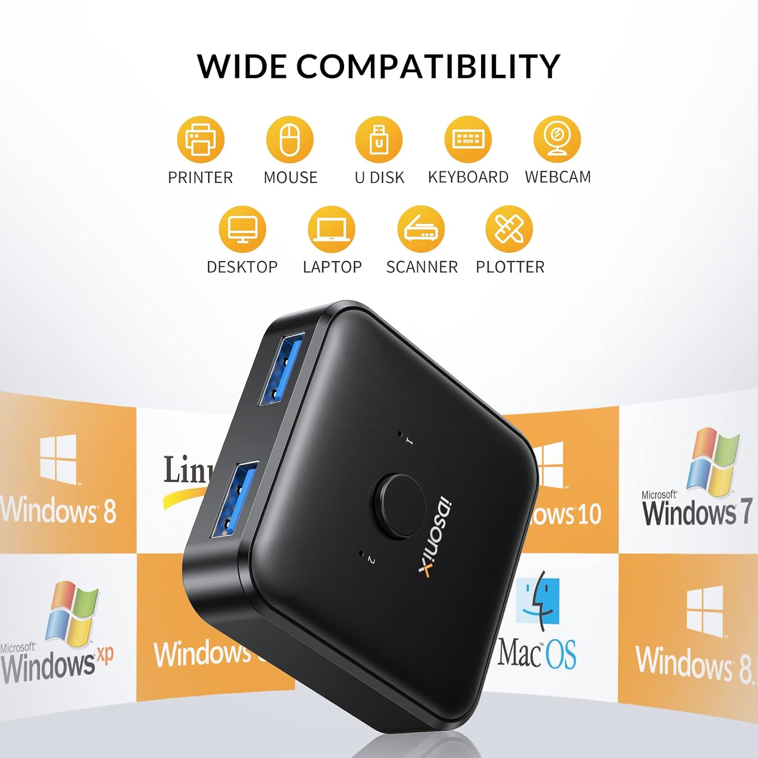 Detalle 2 de iDsonix USB 3.0 Switch für 2 PCs 5 Gbps