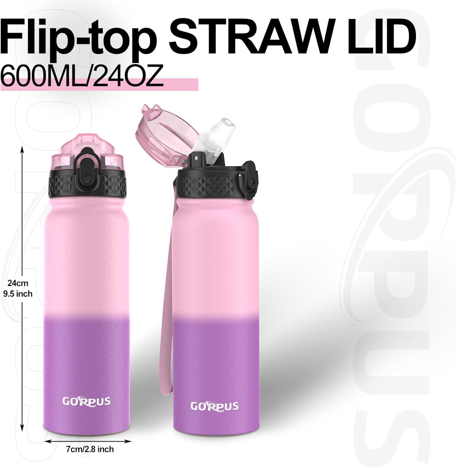 Thumbnail 3 de GOPPUS 600ml Stainless Steel Water Bottle with Straw | Double‑Wall Vacuum Insulated, Leakproof, BPA Free