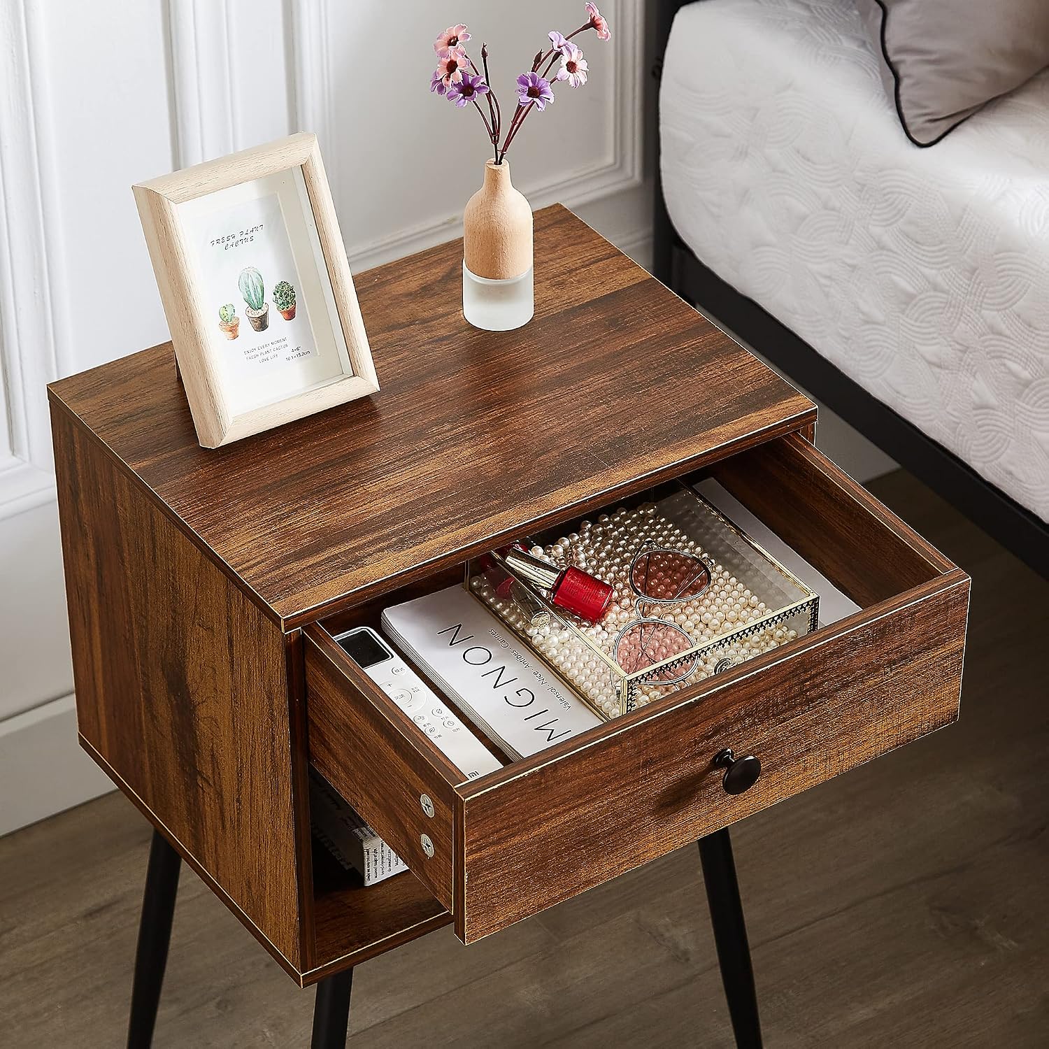 Detalle de VECELO Wood-Frame Nightstands